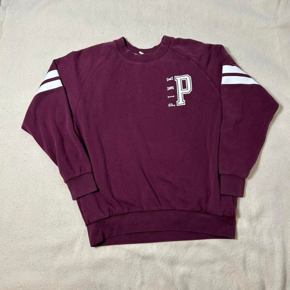 Burgundy and white Victoria's Secret PINK crewneck sweatshirt #VS
